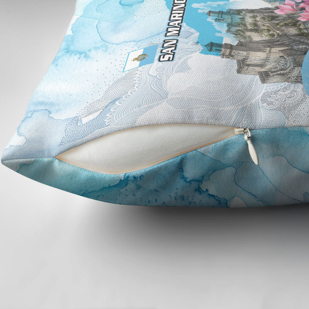 San Marino Foundation Day Pillow Cover Mount Titano Fortress Fox Falcon And Cyclamen