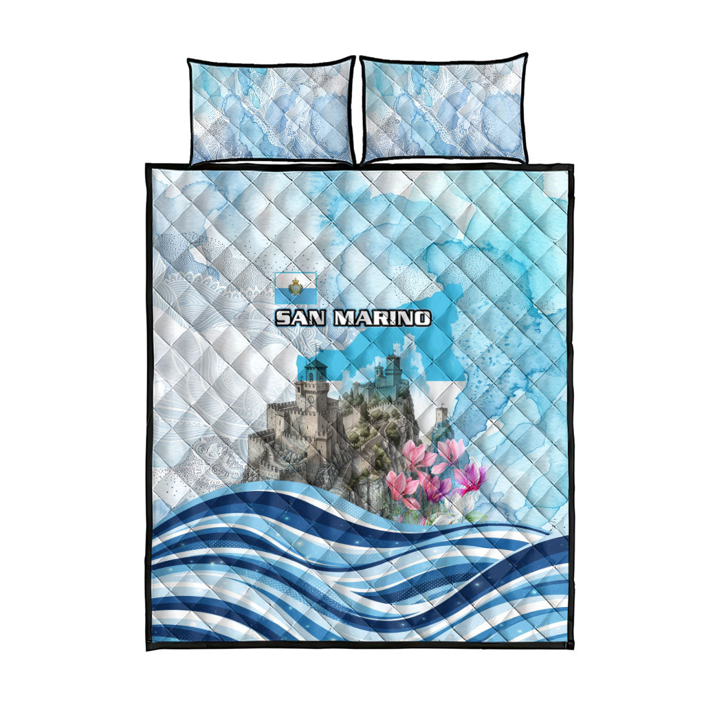 San Marino Foundation Day Quilt Bed Set Mount Titano Fortress Fox Falcon And Cyclamen
