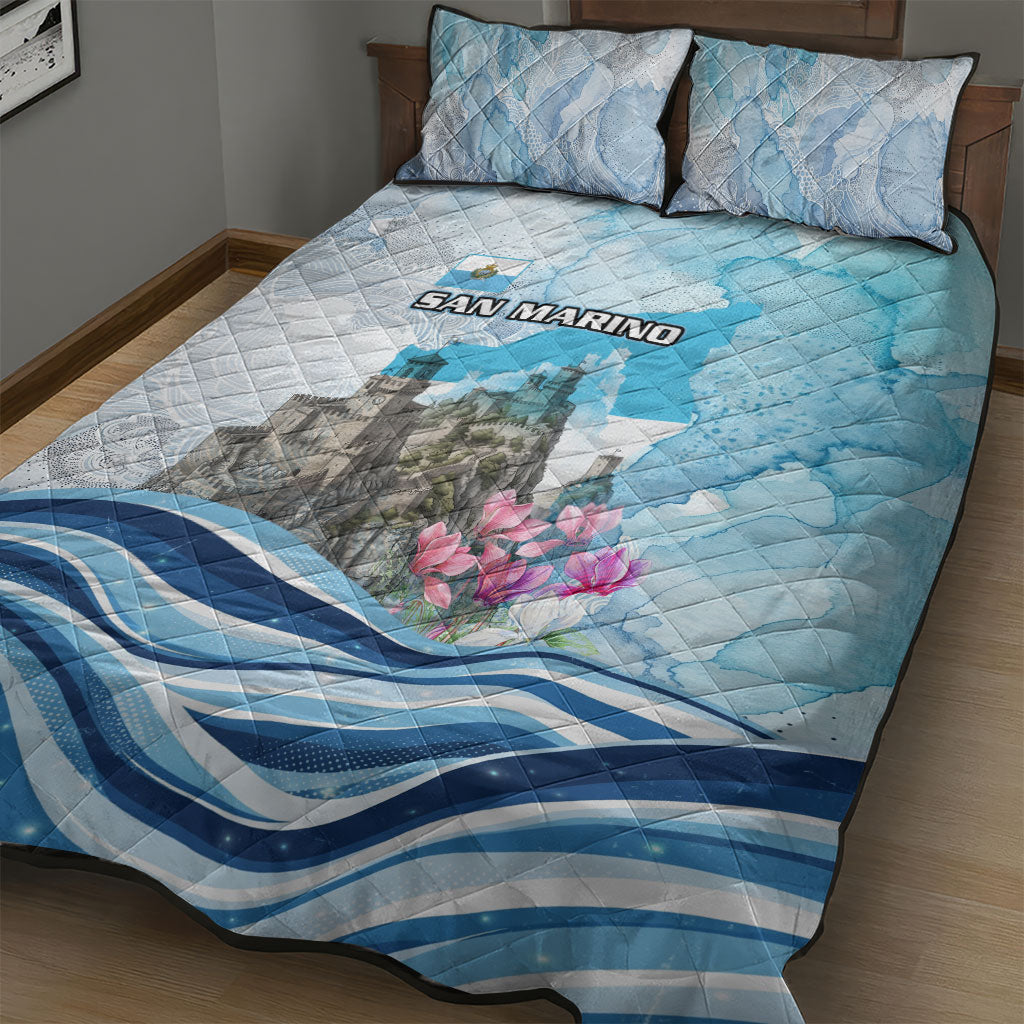 San Marino Foundation Day Quilt Bed Set Mount Titano Fortress Fox Falcon And Cyclamen