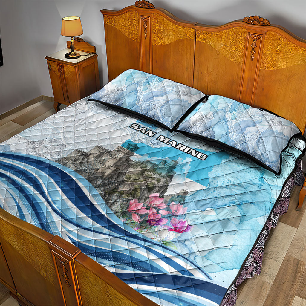 San Marino Foundation Day Quilt Bed Set Mount Titano Fortress Fox Falcon And Cyclamen