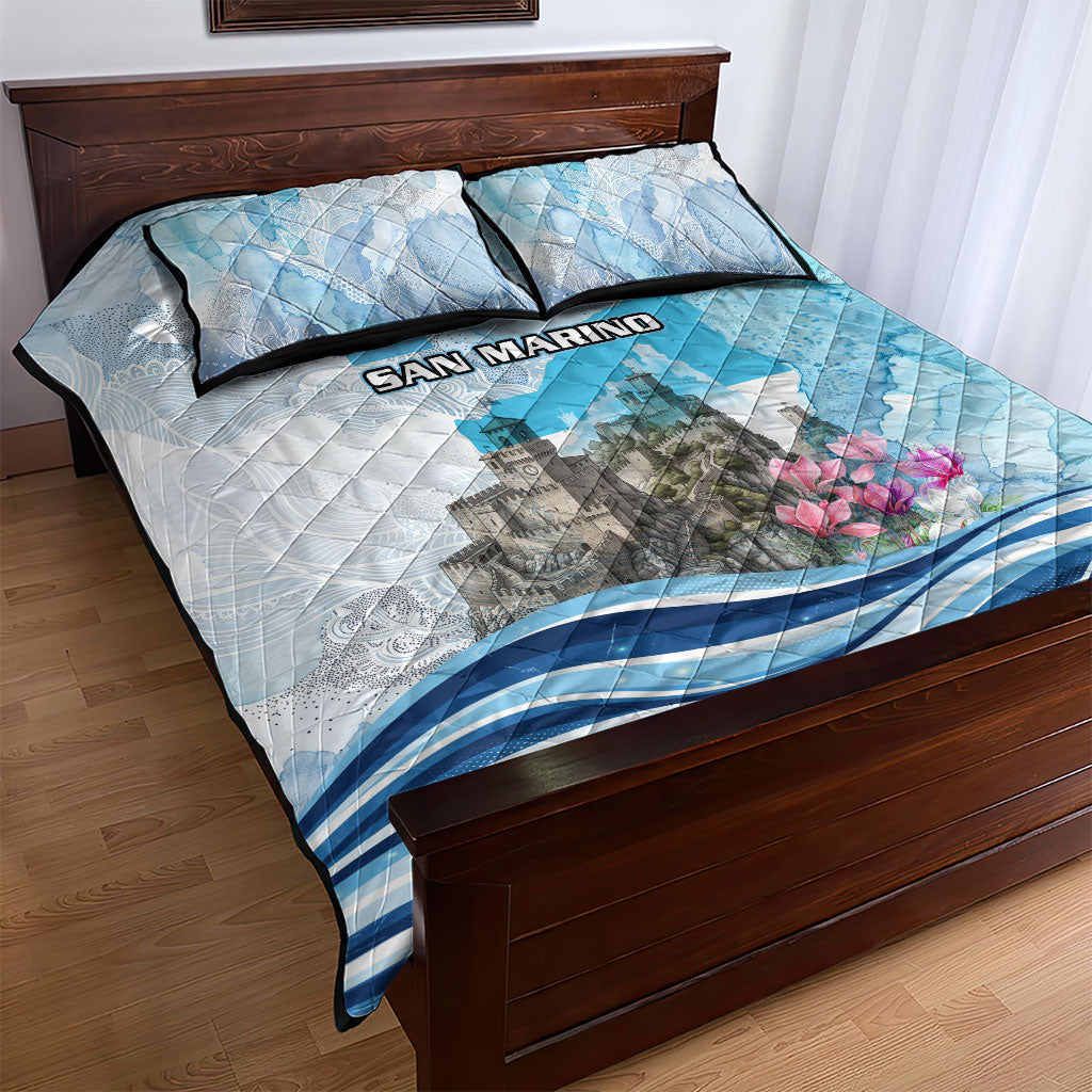 San Marino Foundation Day Quilt Bed Set Mount Titano Fortress Fox Falcon And Cyclamen