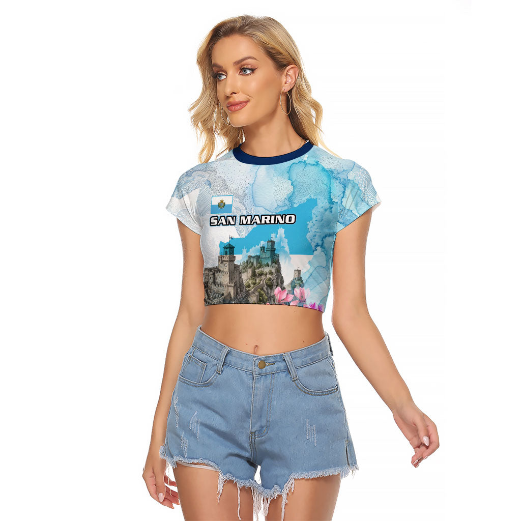 San Marino Foundation Day Raglan Cropped T Shirt Mount Titano Fortress Fox Falcon And Cyclamen