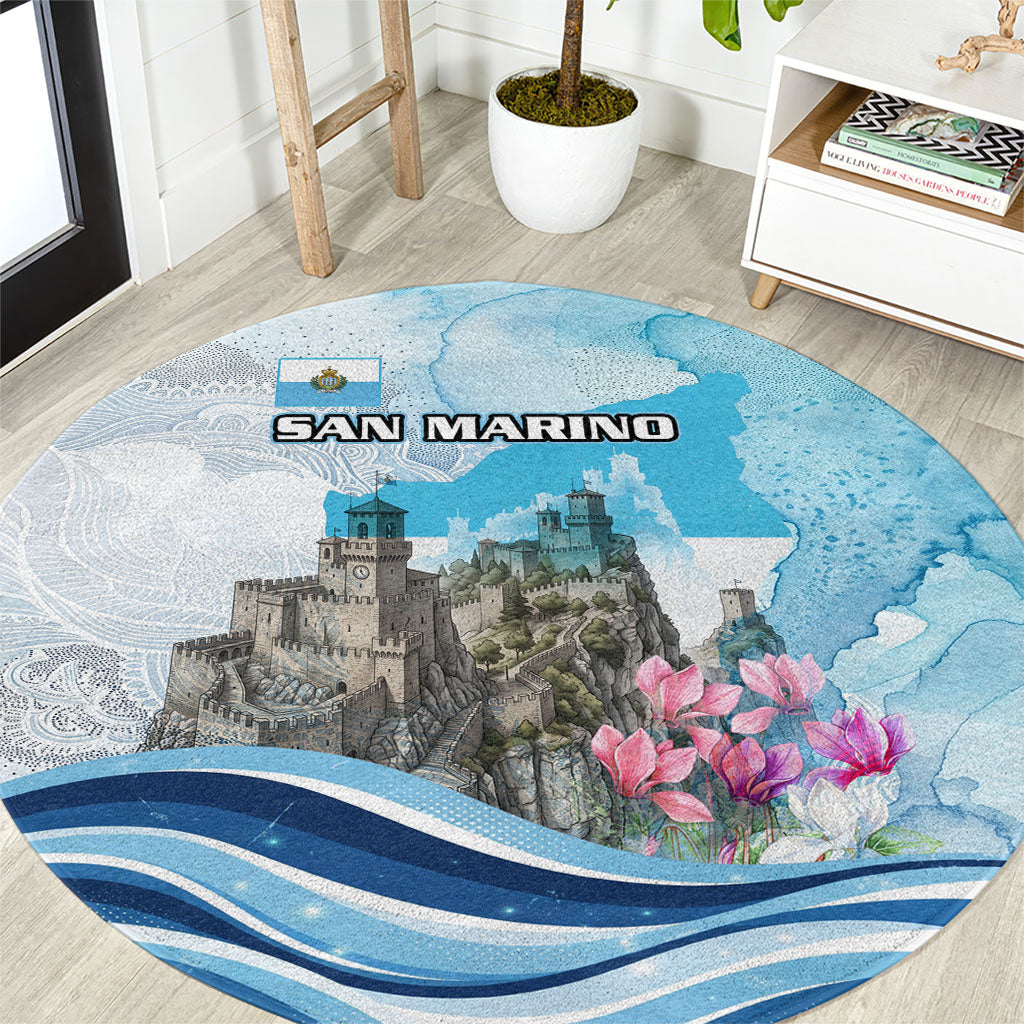 San Marino Foundation Day Round Carpet Mount Titano Fortress Fox Falcon And Cyclamen