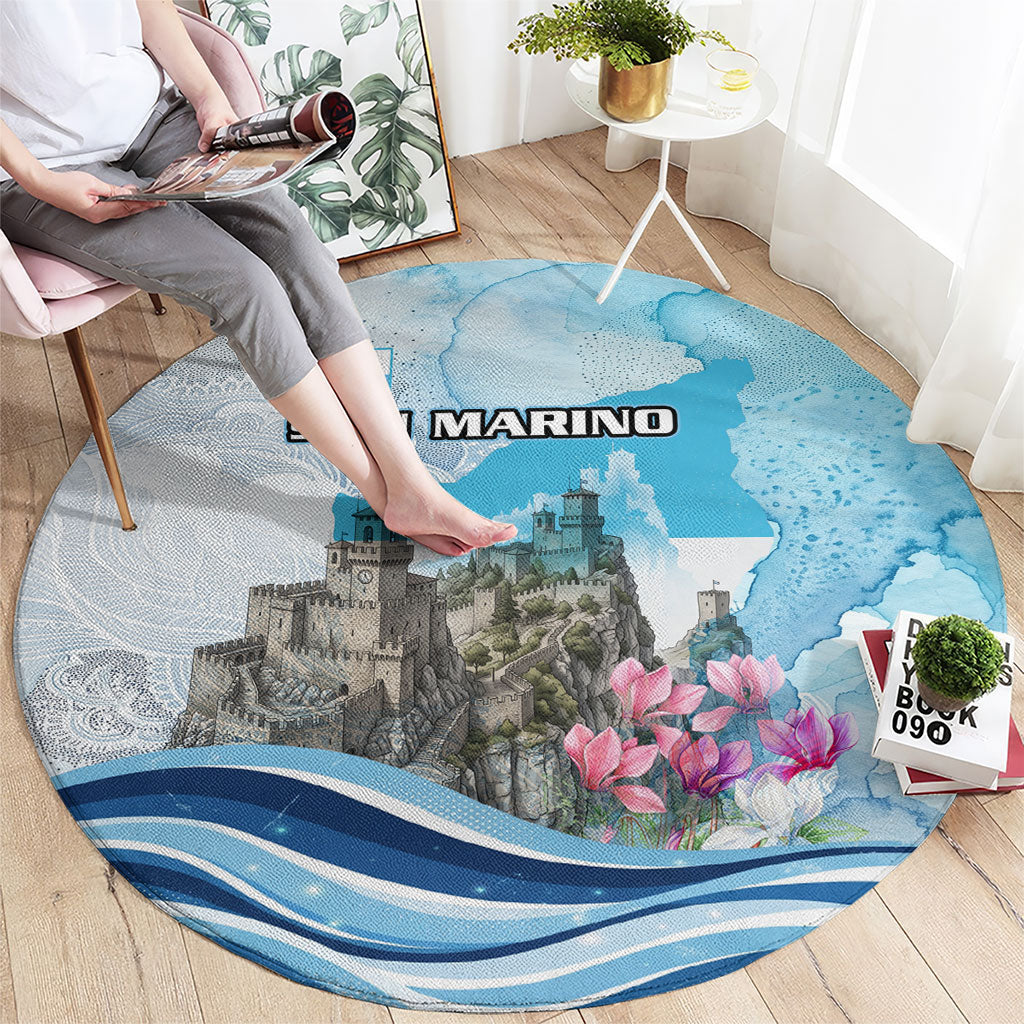 San Marino Foundation Day Round Carpet Mount Titano Fortress Fox Falcon And Cyclamen
