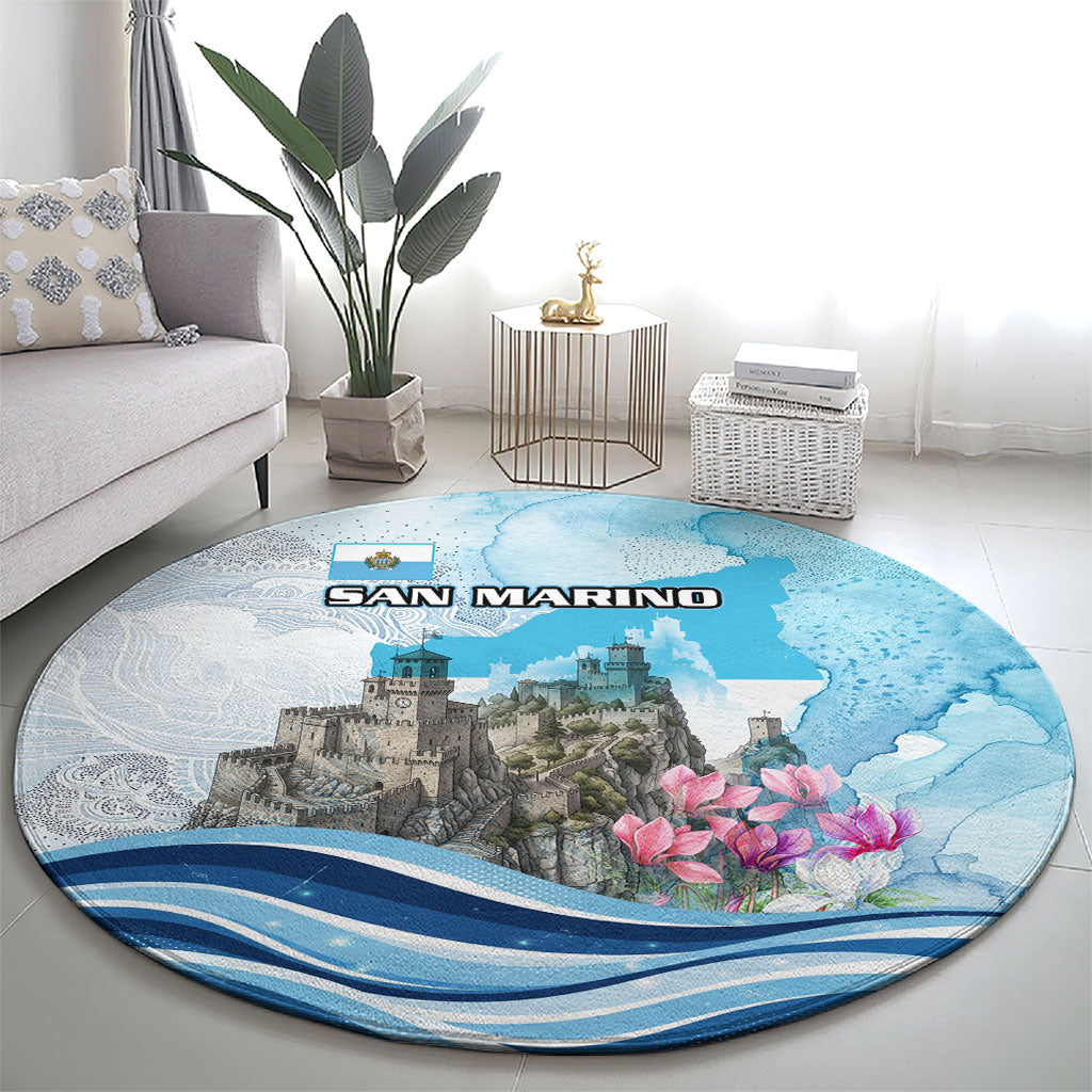 San Marino Foundation Day Round Carpet Mount Titano Fortress Fox Falcon And Cyclamen
