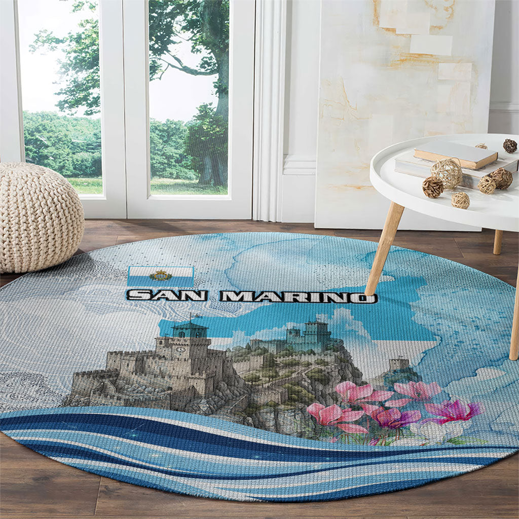 San Marino Foundation Day Round Carpet Mount Titano Fortress Fox Falcon And Cyclamen