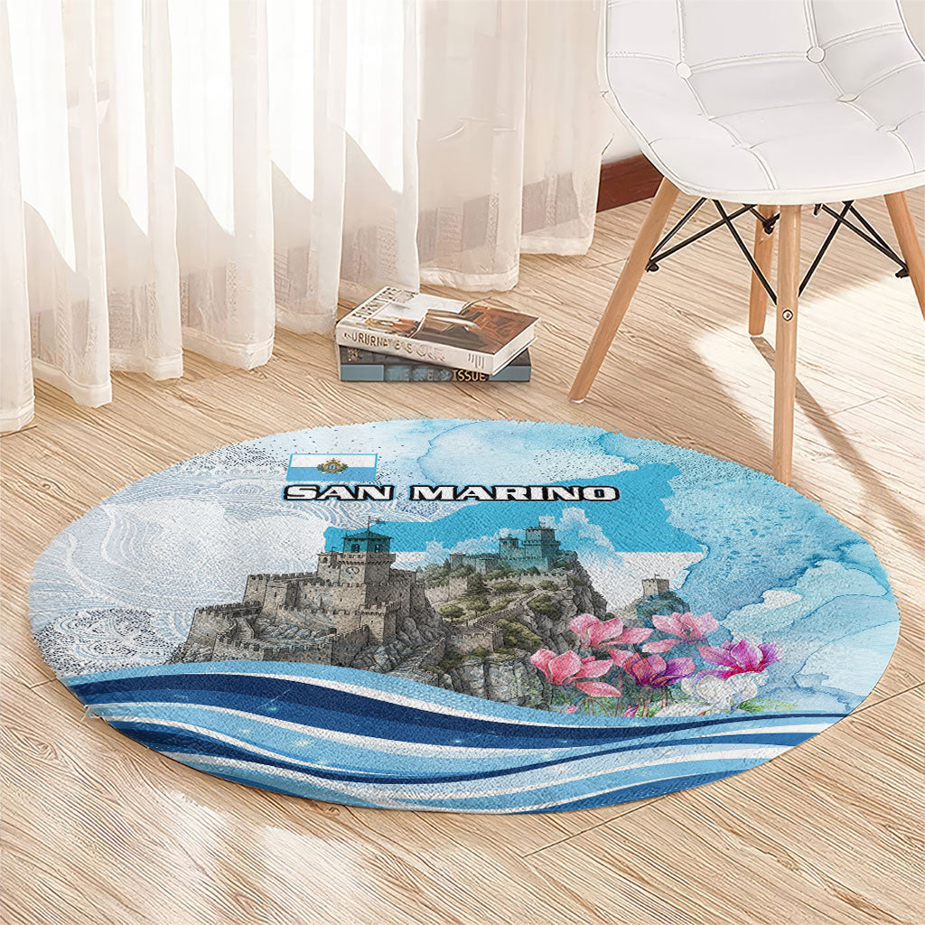 San Marino Foundation Day Round Carpet Mount Titano Fortress Fox Falcon And Cyclamen