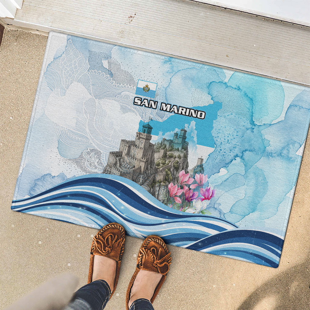 San Marino Foundation Day Rubber Doormat Mount Titano Fortress Fox Falcon And Cyclamen