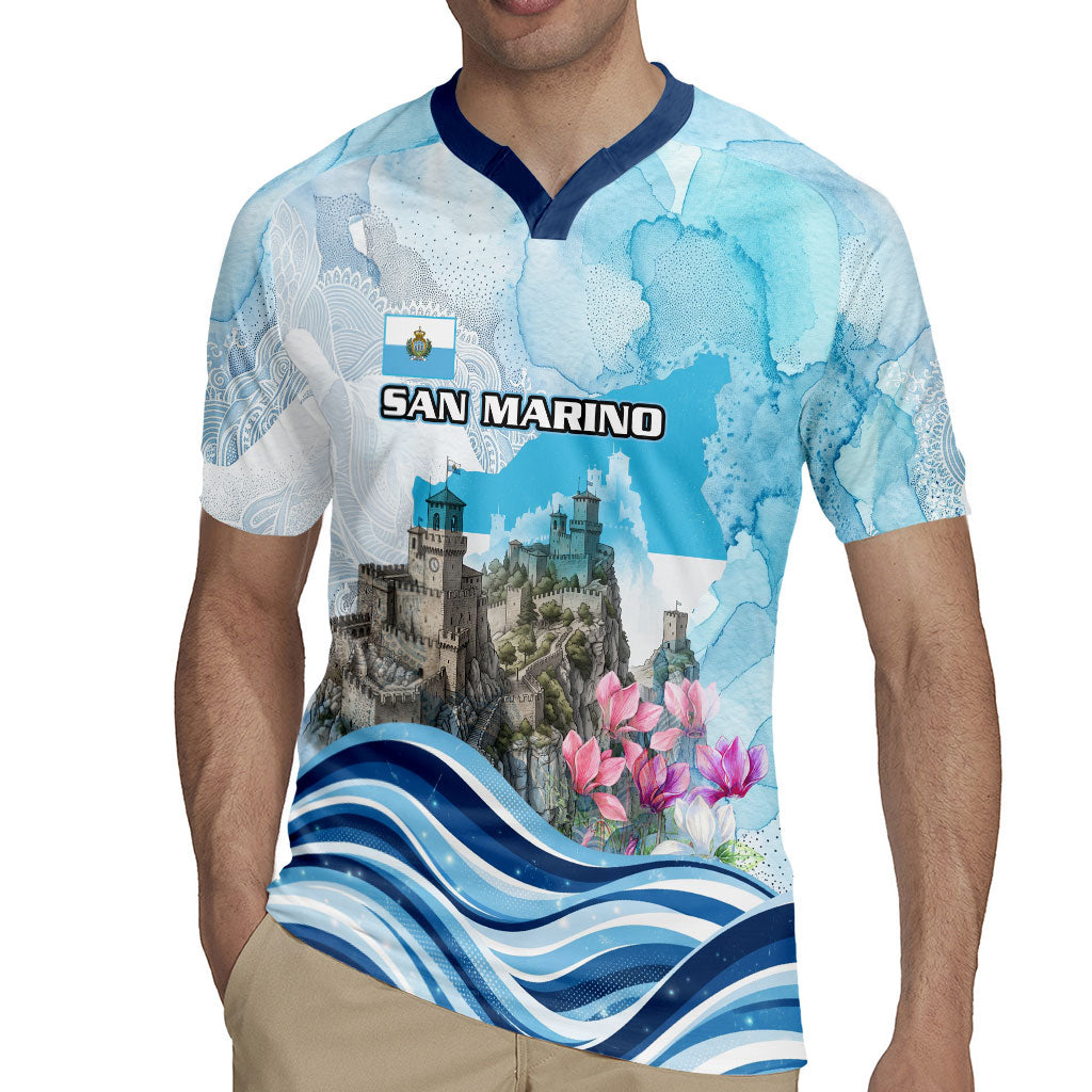 San Marino Foundation Day Rugby Jersey Mount Titano Fortress Fox Falcon And Cyclamen