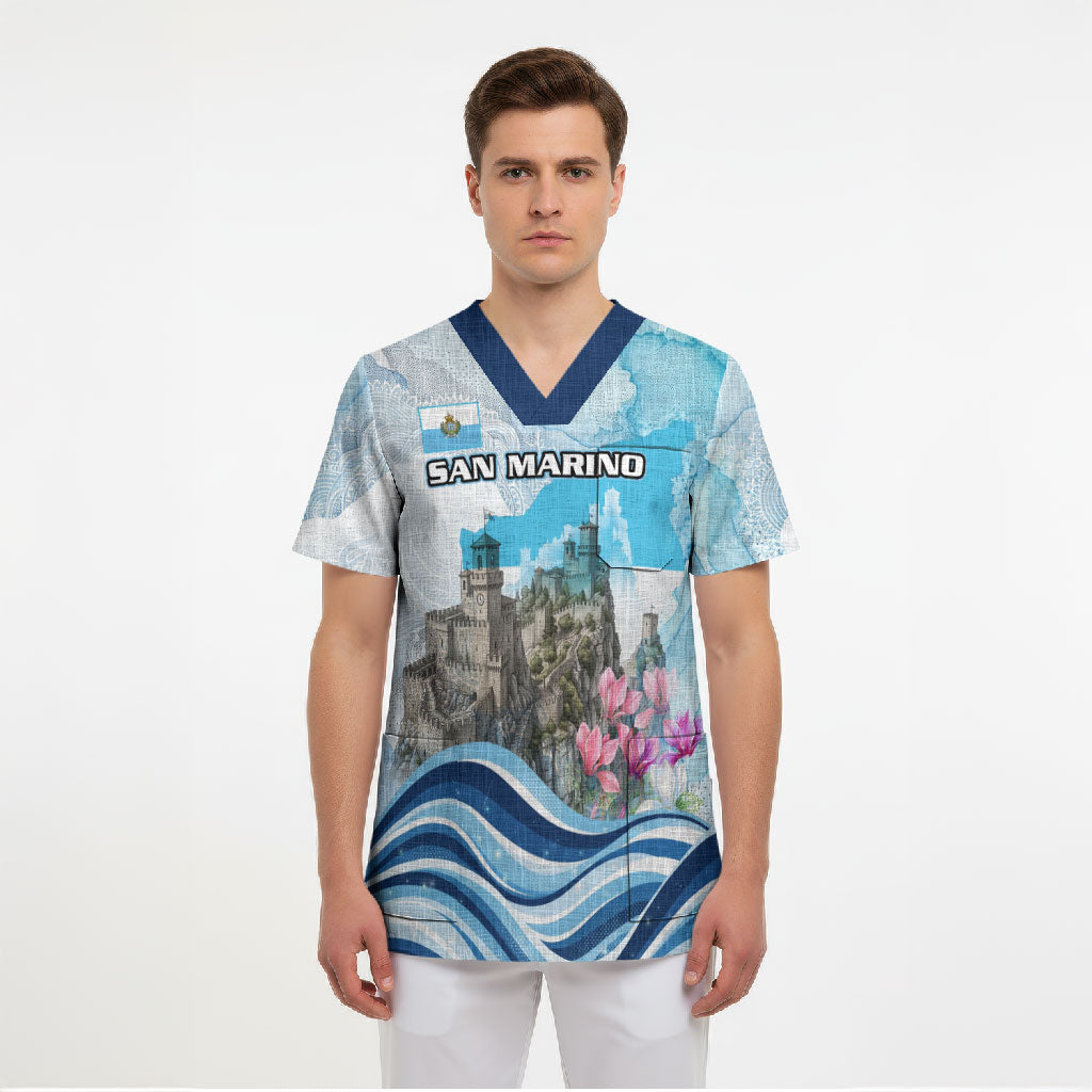 San Marino Foundation Day Scrub Top Mount Titano Fortress Fox Falcon And Cyclamen