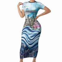 San Marino Foundation Day Short Sleeve Bodycon Dress Mount Titano Fortress Fox Falcon And Cyclamen