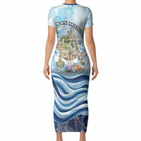 San Marino Foundation Day Short Sleeve Bodycon Dress Mount Titano Fortress Fox Falcon And Cyclamen