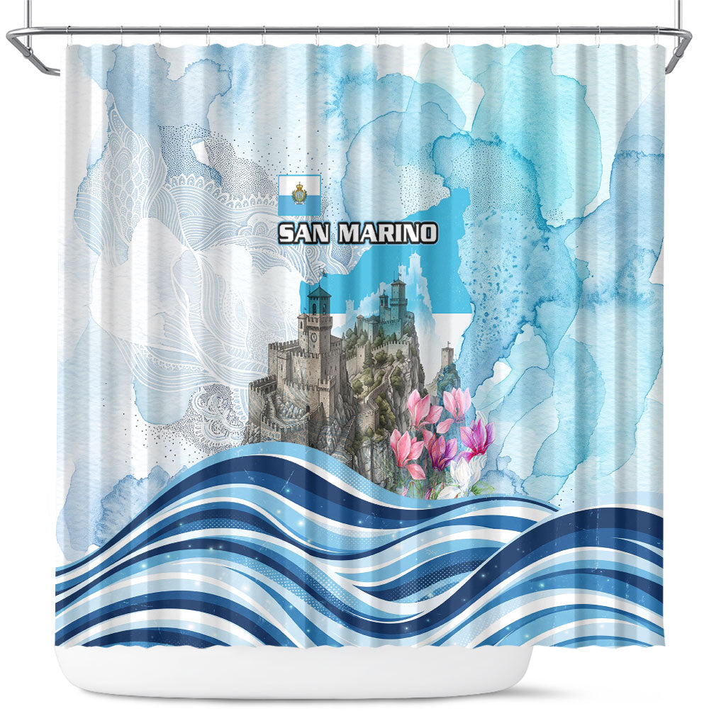 San Marino Foundation Day Shower Curtain Mount Titano Fortress Fox Falcon And Cyclamen
