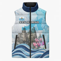 San Marino Foundation Day Sleeveless Puffer Jacket Mount Titano Fortress Fox Falcon And Cyclamen