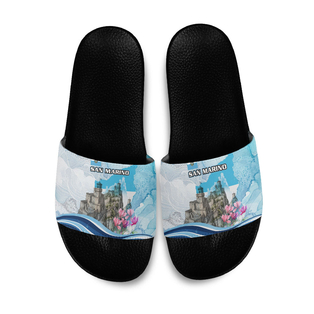 San Marino Foundation Day Slide Sandals Mount Titano Fortress Fox Falcon And Cyclamen
