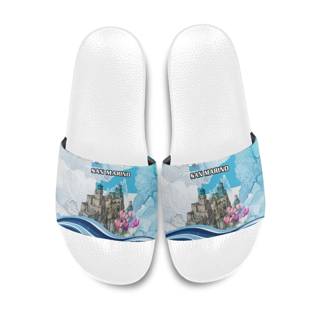 San Marino Foundation Day Slide Sandals Mount Titano Fortress Fox Falcon And Cyclamen