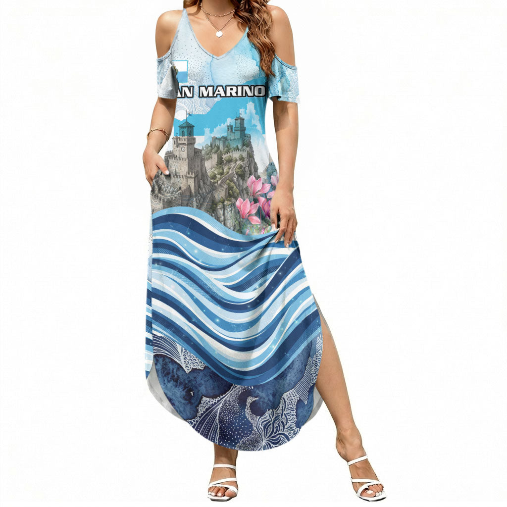 San Marino Foundation Day Summer Maxi Dress Mount Titano Fortress Fox Falcon And Cyclamen