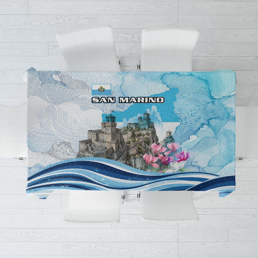San Marino Foundation Day Tablecloth Mount Titano Fortress Fox Falcon And Cyclamen