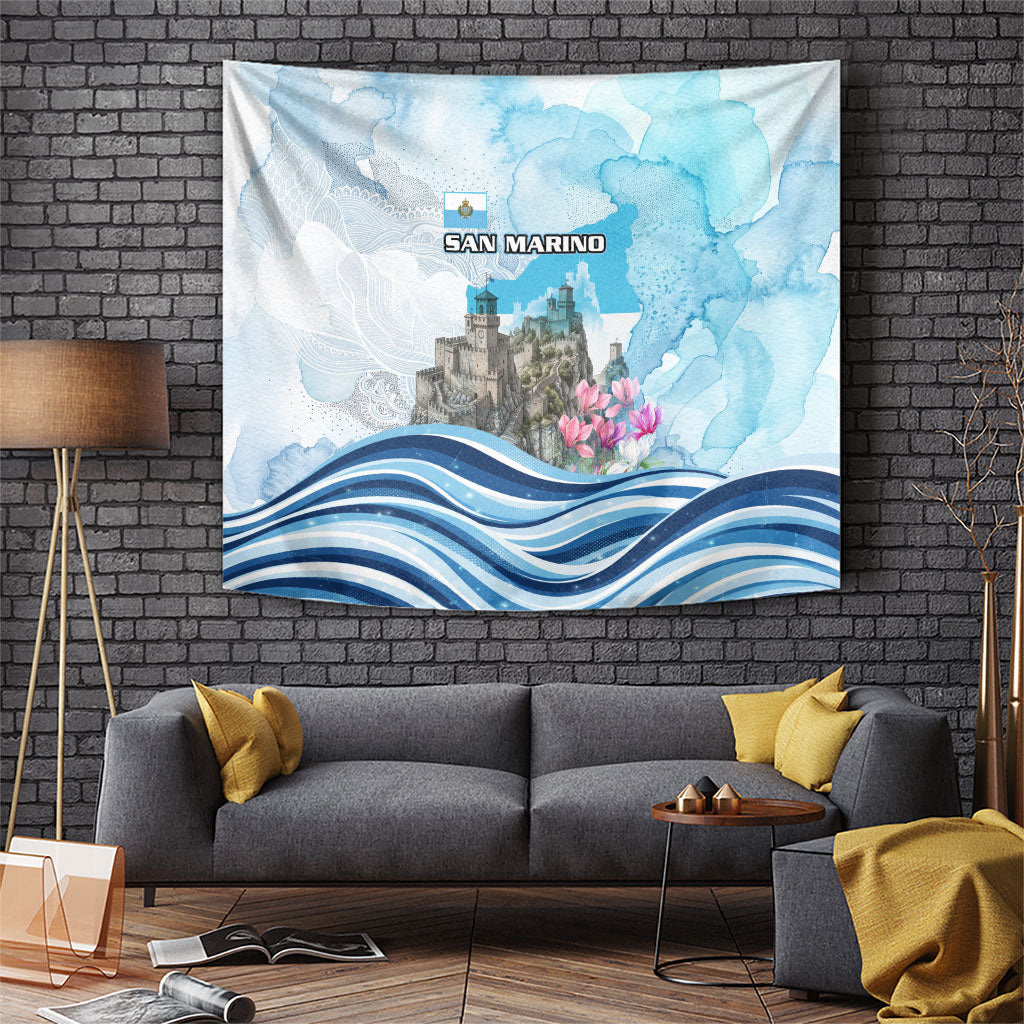 San Marino Foundation Day Tapestry Mount Titano Fortress Fox Falcon And Cyclamen