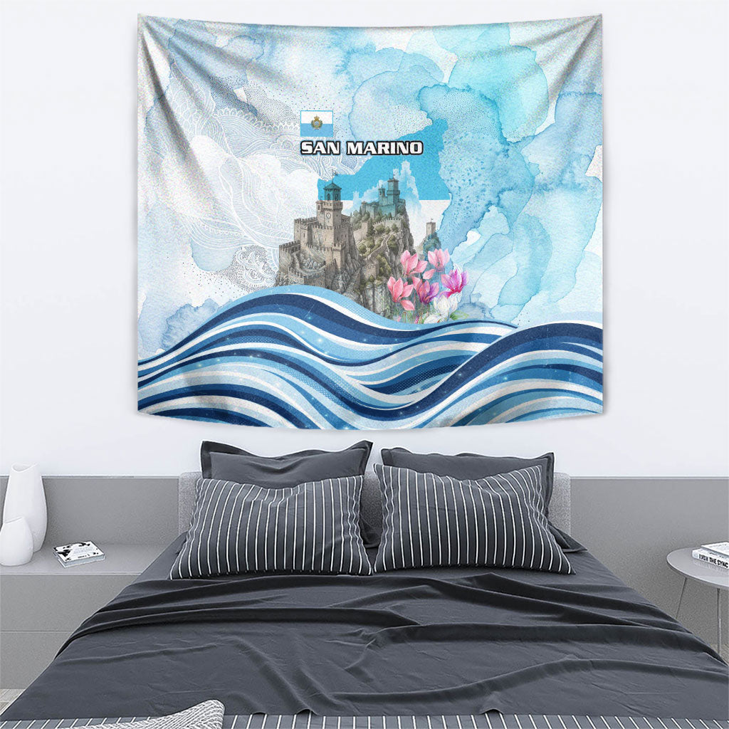 San Marino Foundation Day Tapestry Mount Titano Fortress Fox Falcon And Cyclamen