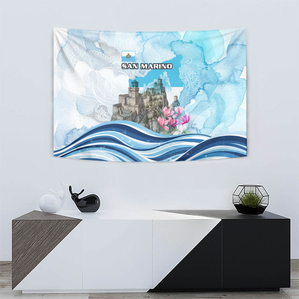 San Marino Foundation Day Tapestry Mount Titano Fortress Fox Falcon And Cyclamen