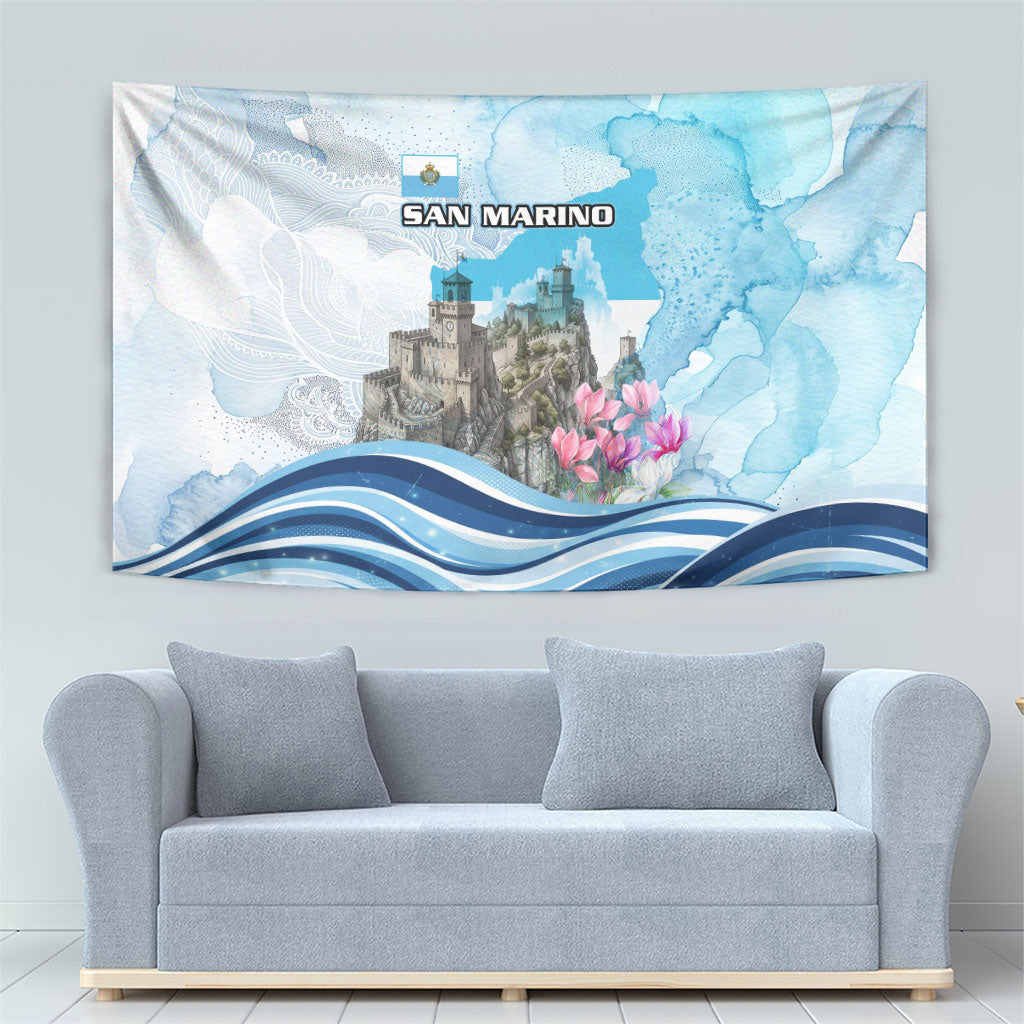 San Marino Foundation Day Tapestry Mount Titano Fortress Fox Falcon And Cyclamen