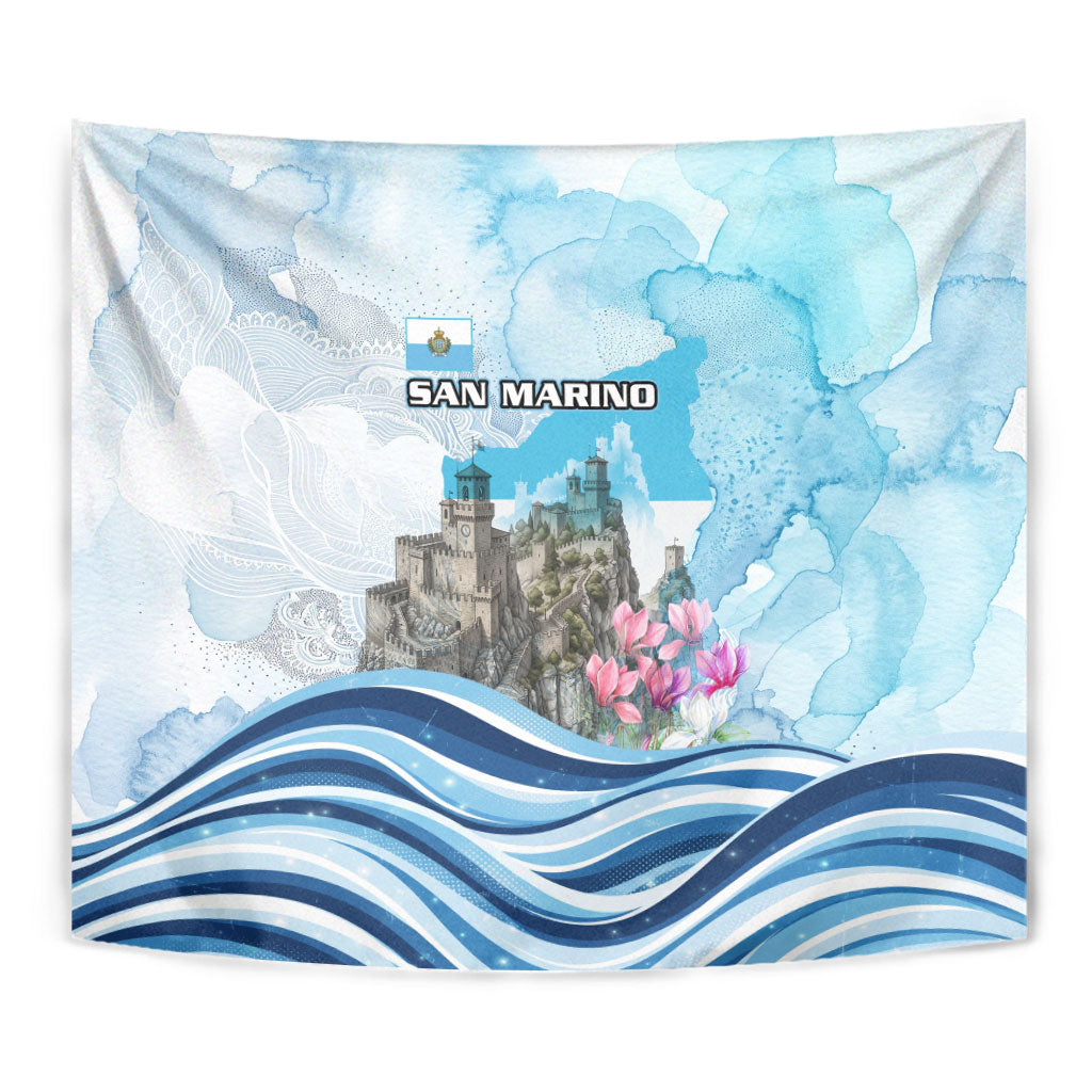 San Marino Foundation Day Tapestry Mount Titano Fortress Fox Falcon And Cyclamen