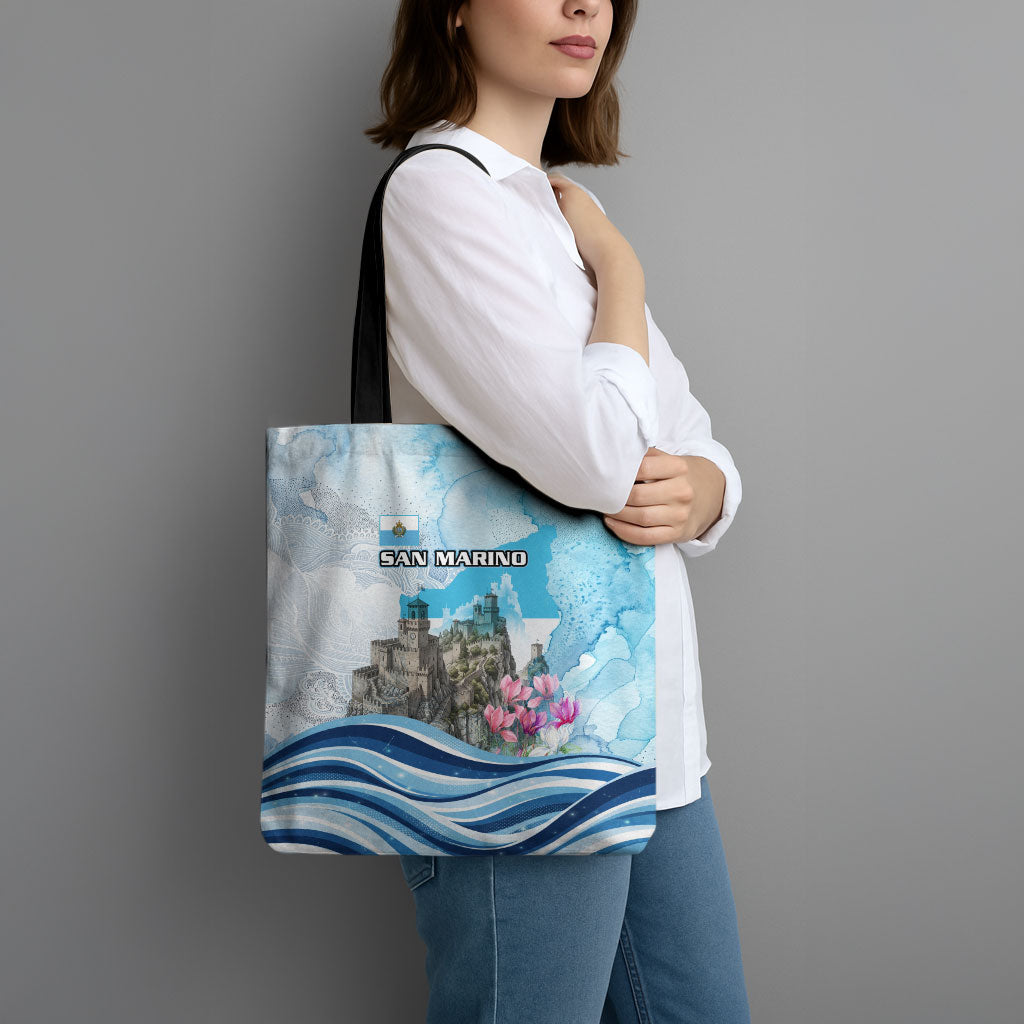 San Marino Foundation Day Tote Bag Mount Titano Fortress Fox Falcon And Cyclamen