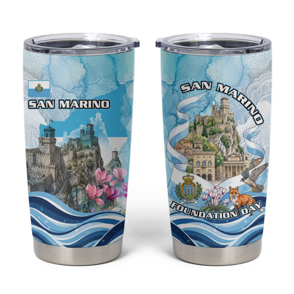 San Marino Foundation Day Tumbler Cup Mount Titano Fortress Fox Falcon And Cyclamen