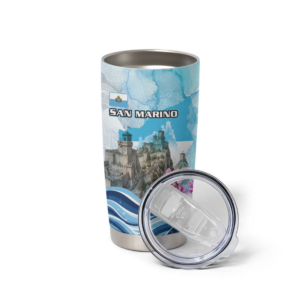 San Marino Foundation Day Tumbler Cup Mount Titano Fortress Fox Falcon And Cyclamen
