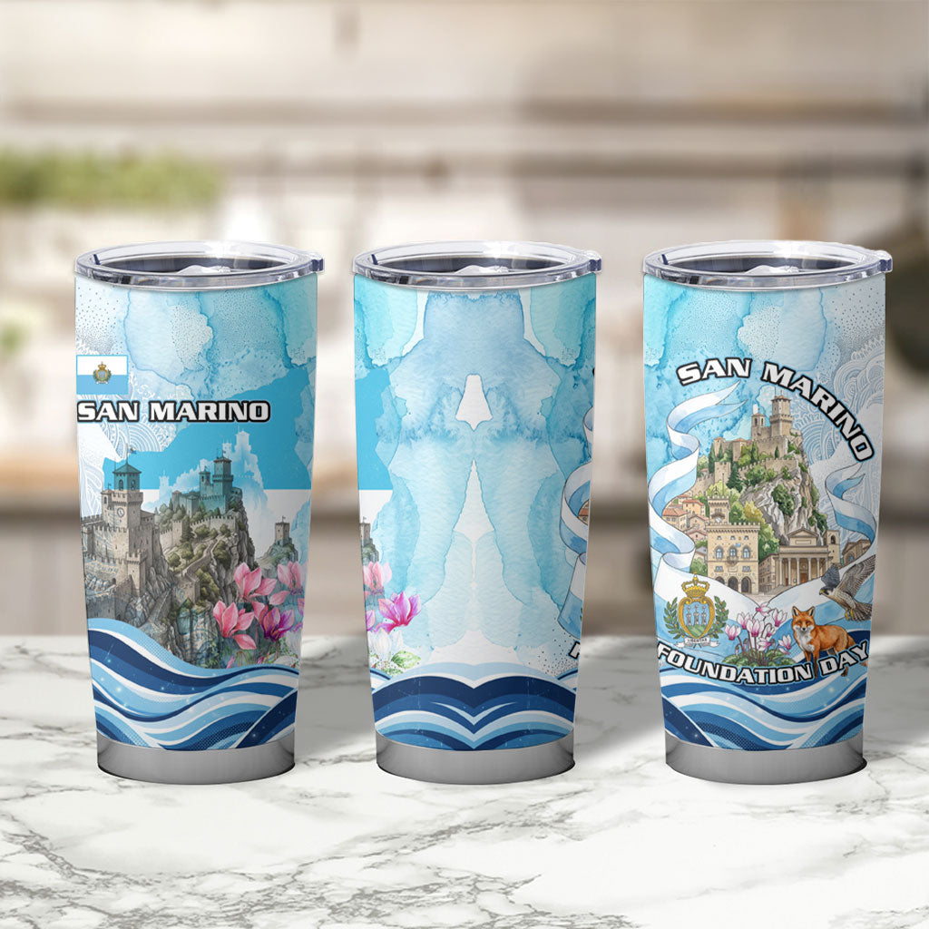 San Marino Foundation Day Tumbler Cup Mount Titano Fortress Fox Falcon And Cyclamen