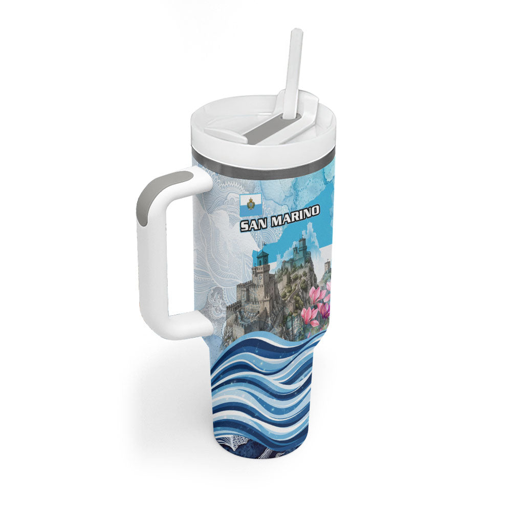 San Marino Foundation Day Tumbler With Handle Mount Titano Fortress Fox Falcon And Cyclamen