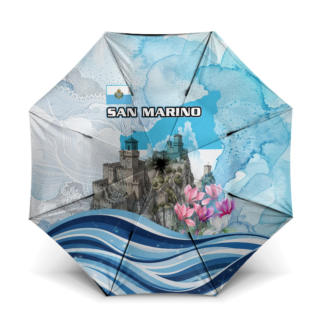 San Marino Foundation Day Umbrella Mount Titano Fortress Fox Falcon And Cyclamen