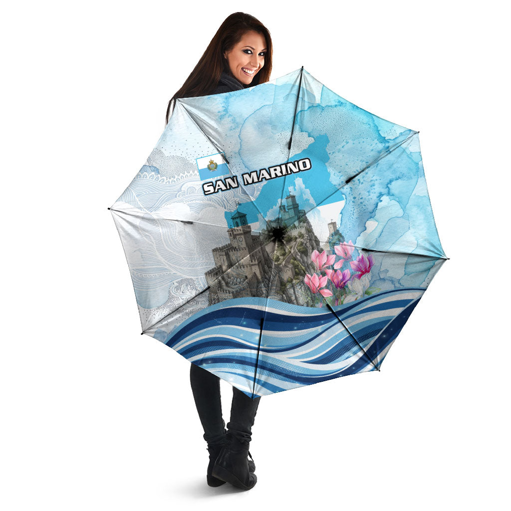 San Marino Foundation Day Umbrella Mount Titano Fortress Fox Falcon And Cyclamen