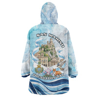 San Marino Foundation Day Wearable Blanket Hoodie Mount Titano Fortress Fox Falcon And Cyclamen