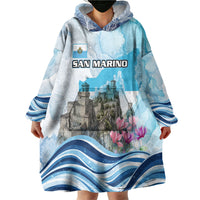 San Marino Foundation Day Wearable Blanket Hoodie Mount Titano Fortress Fox Falcon And Cyclamen
