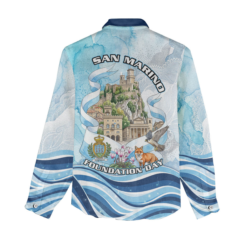 San Marino Foundation Day Women Casual Shirt Mount Titano Fortress Fox Falcon And Cyclamen