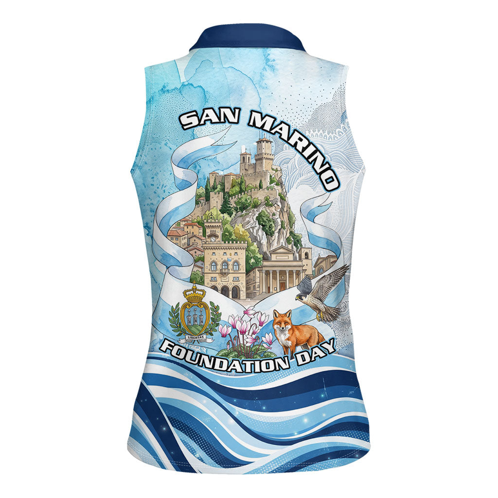 San Marino Foundation Day Women Sleeveless Polo Shirt Mount Titano Fortress Fox Falcon And Cyclamen