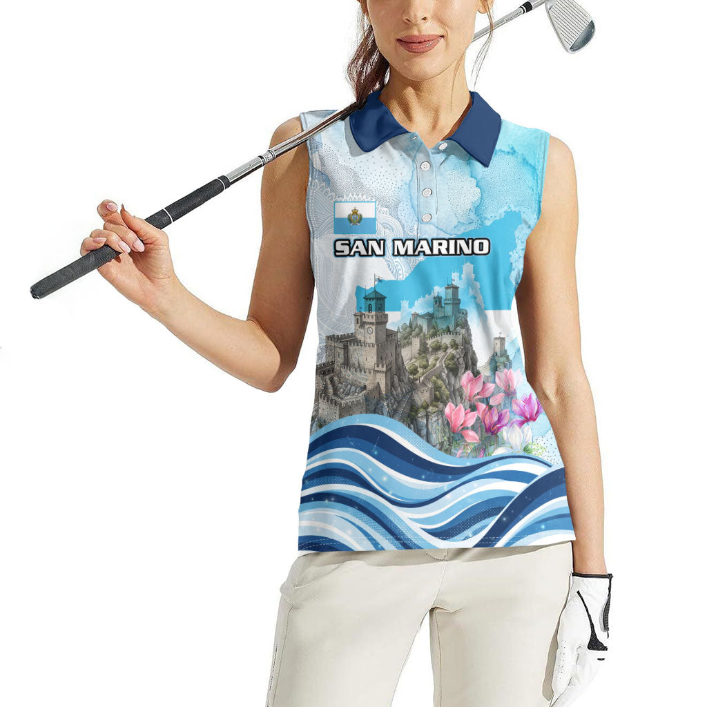 San Marino Foundation Day Women Sleeveless Polo Shirt Mount Titano Fortress Fox Falcon And Cyclamen