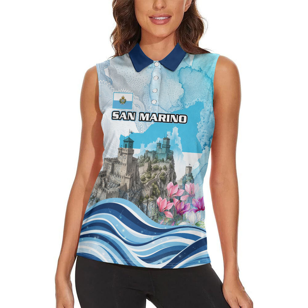 San Marino Foundation Day Women Sleeveless Polo Shirt Mount Titano Fortress Fox Falcon And Cyclamen