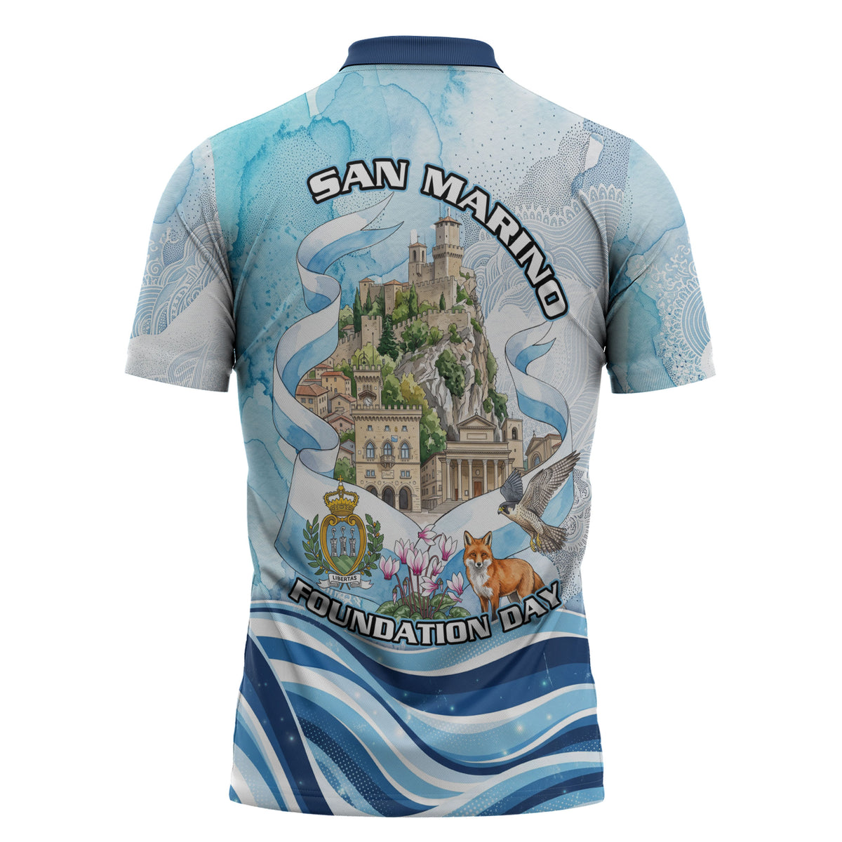 San Marino Foundation Day Zipper Polo Shirt Mount Titano Fortress Fox Falcon And Cyclamen