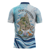 San Marino Foundation Day Zipper Polo Shirt Mount Titano Fortress Fox Falcon And Cyclamen