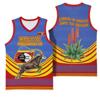 Eswatini Independence Day Basketball Jersey Sable Antelope - Aloe Succulent - Flag Shield