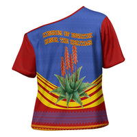 Eswatini Independence Day Cross Shoulder Shirt Sable Antelope - Aloe Succulent - Flag Shield