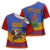 Eswatini Independence Day Cross Shoulder Shirt Sable Antelope - Aloe Succulent - Flag Shield