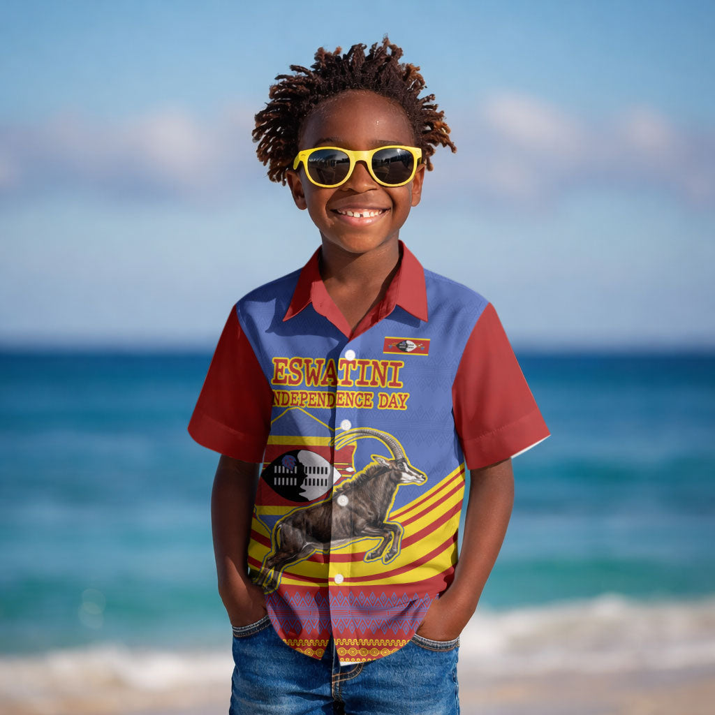 Eswatini Independence Day Kid Hawaiian Shirt Sable Antelope - Aloe Succulent - Flag Shield