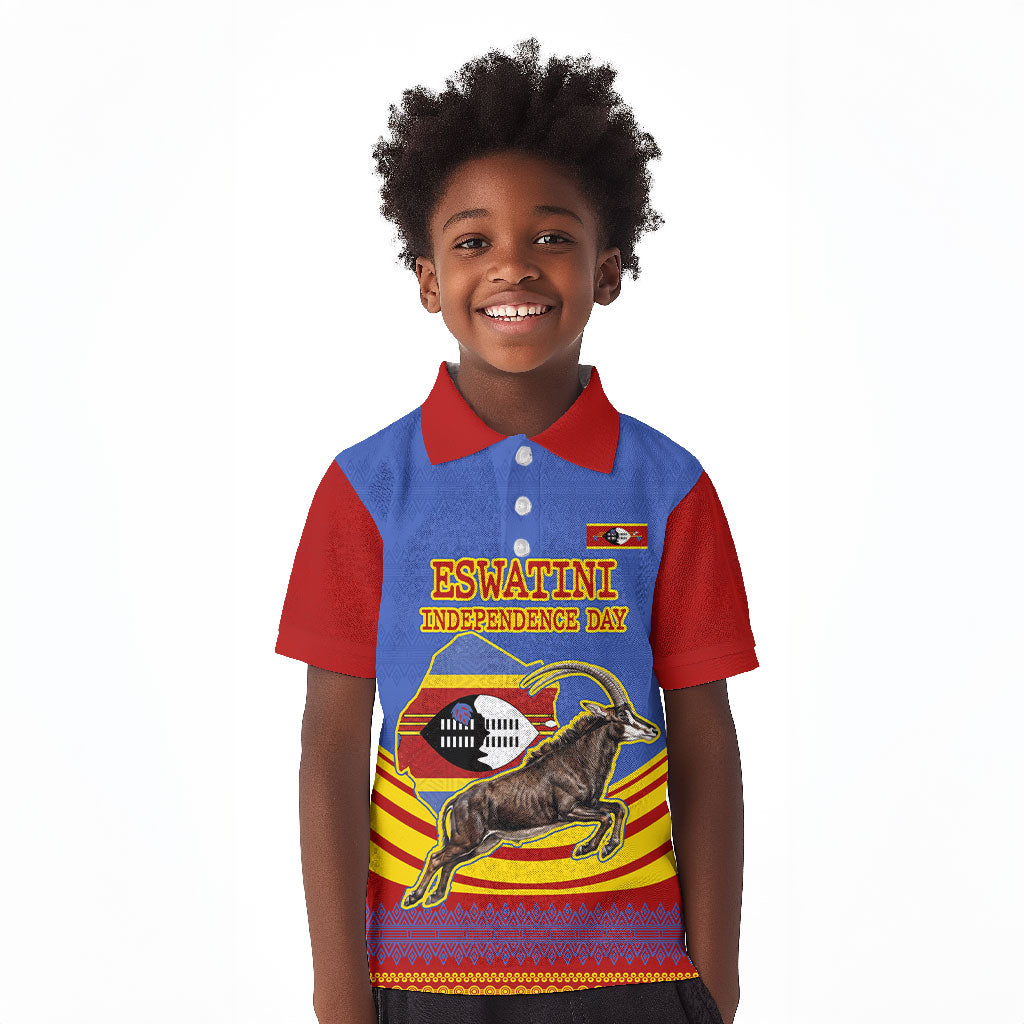 Eswatini Independence Day Kid Polo Shirt Sable Antelope - Aloe Succulent - Flag Shield
