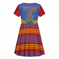 Eswatini Independence Day Kid Short Sleeve Dress Sable Antelope - Aloe Succulent - Flag Shield