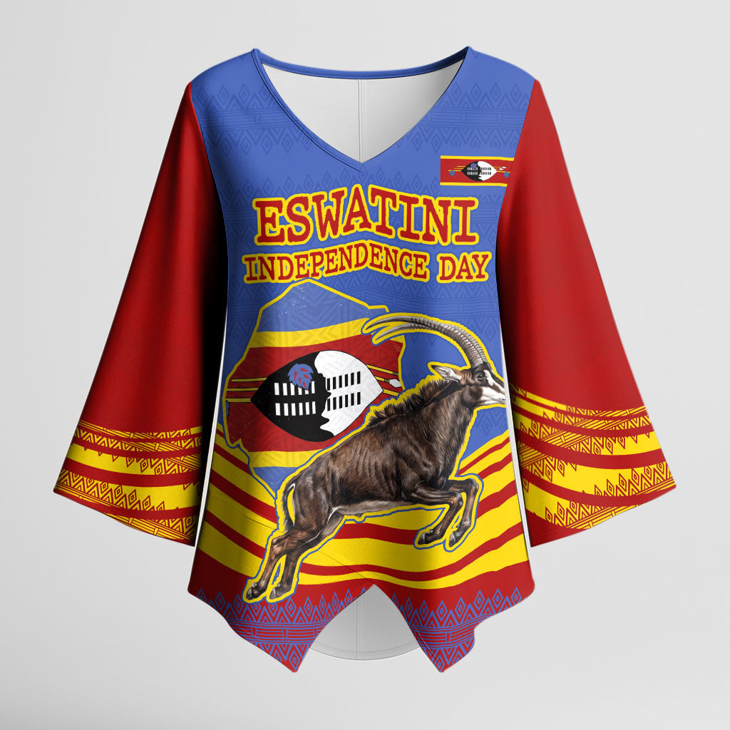 Eswatini Independence Day Kimono Sleeve Blouse Sable Antelope - Aloe Succulent - Flag Shield