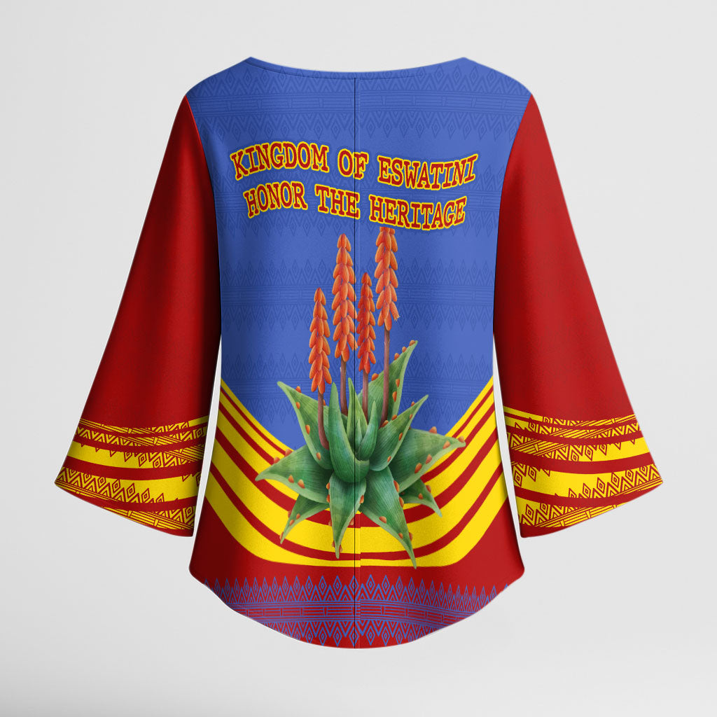 Eswatini Independence Day Kimono Sleeve Blouse Sable Antelope - Aloe Succulent - Flag Shield